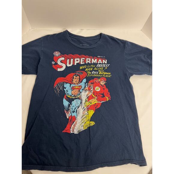 Superman vs The Fastest Man Alive Men's Flash T-Shirt Blue Sz M - Picture 1 of 3